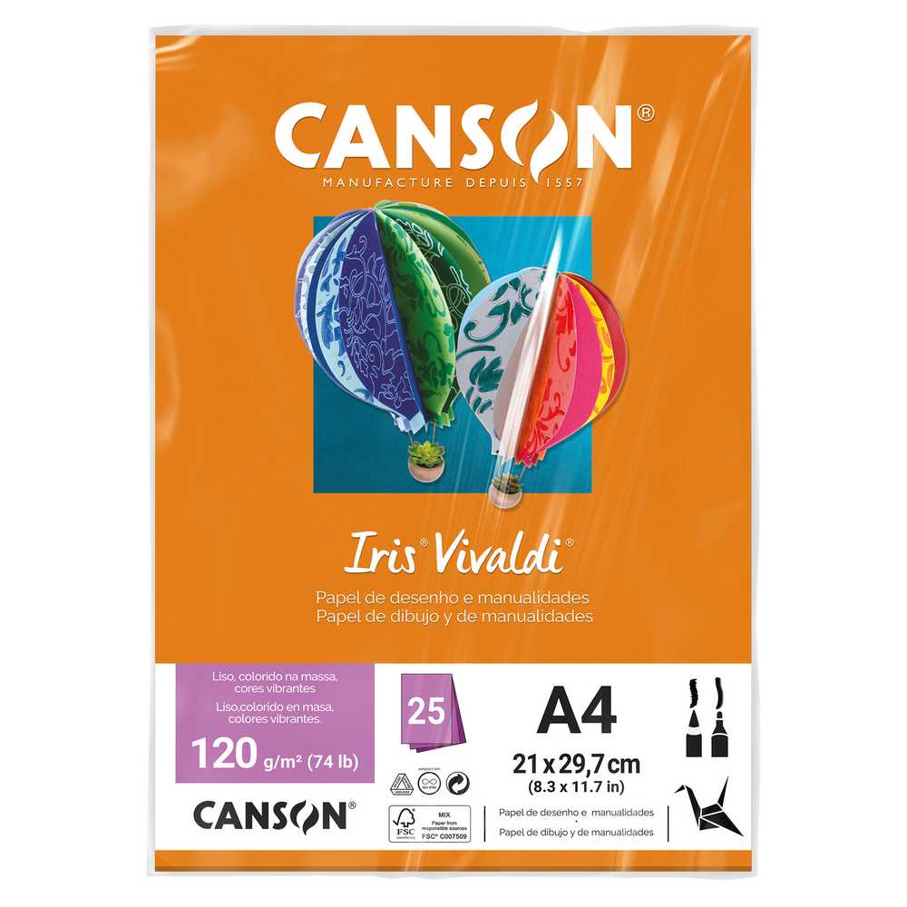 PAPEL CANSON IRIS VIVALDI A4 120G/M2 CENOURA 25FLS