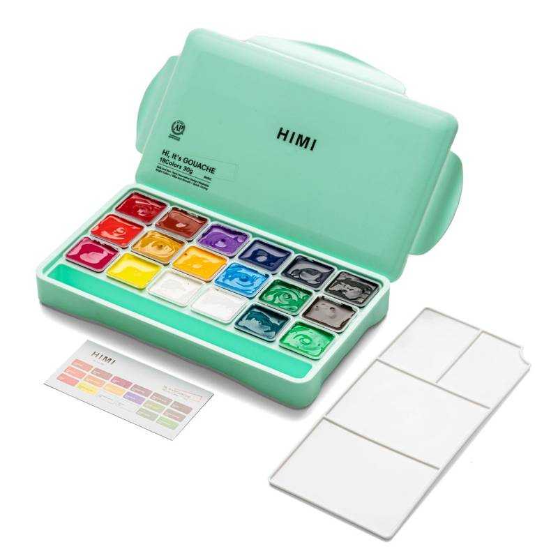 ESTOJO GOUACHE HIMI 18 CORES 30ML + 3 PINCEIS ESTOJO VERDE TST150