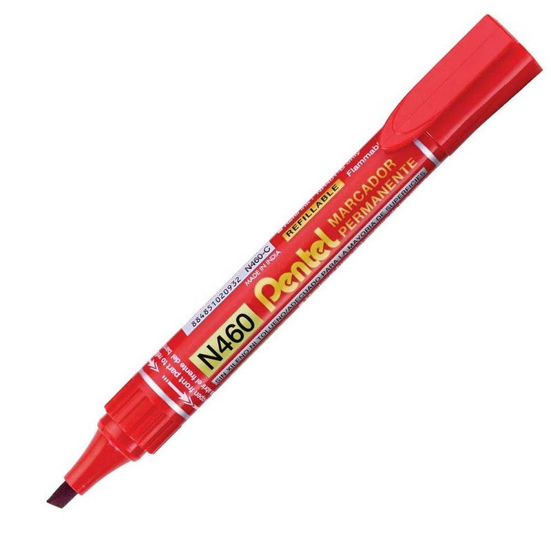MARCADOR PENTEL PERMANENTE N460 VERMELHO PONTA CHANFRADA