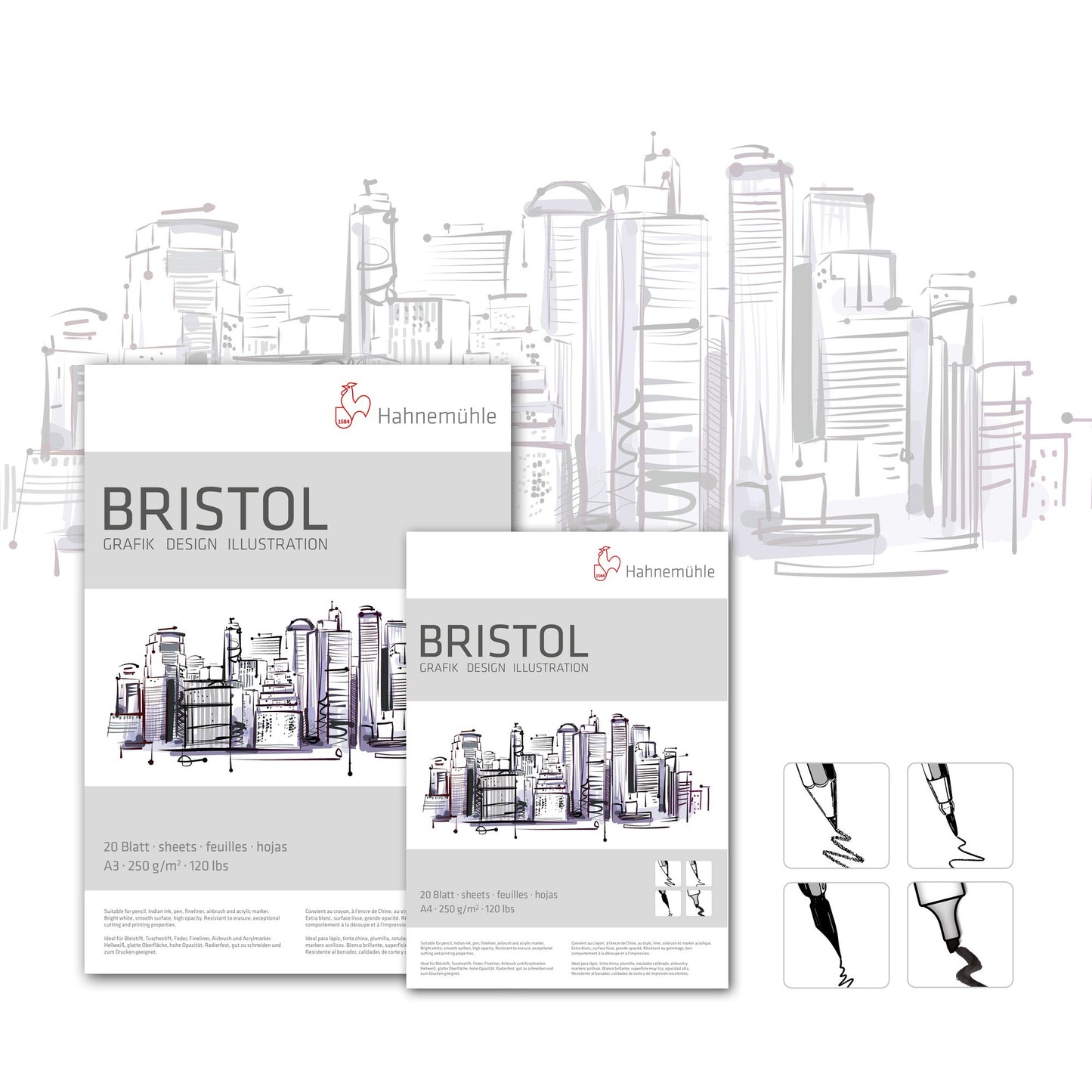 BLOCO HAHNEMUHLE BRISTOL A3 250g/m2 20 FOLHAS