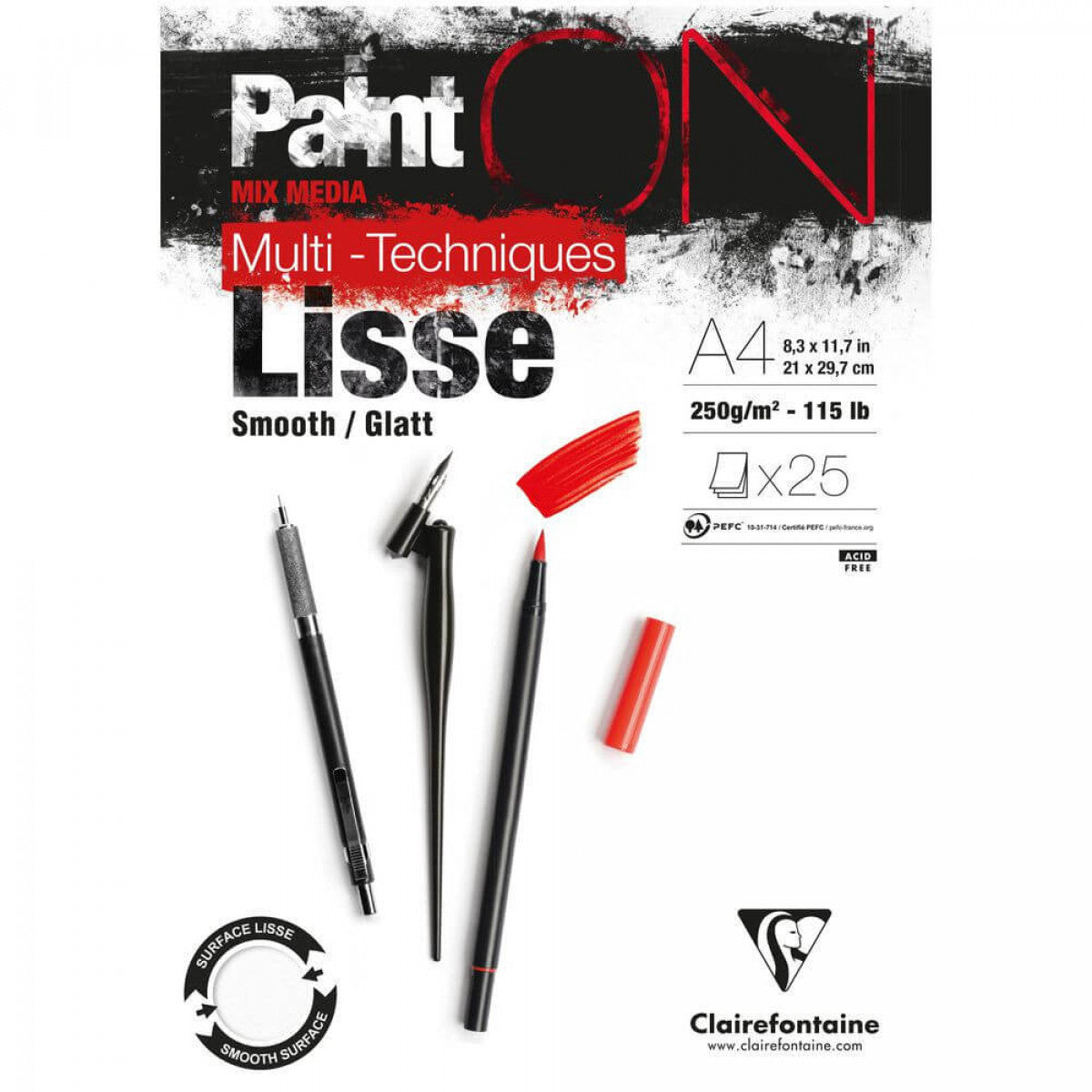 BLOCO CLAIREFONTAINE PAINT ON LISSE 250G/M2 A4 25FLS 975729C