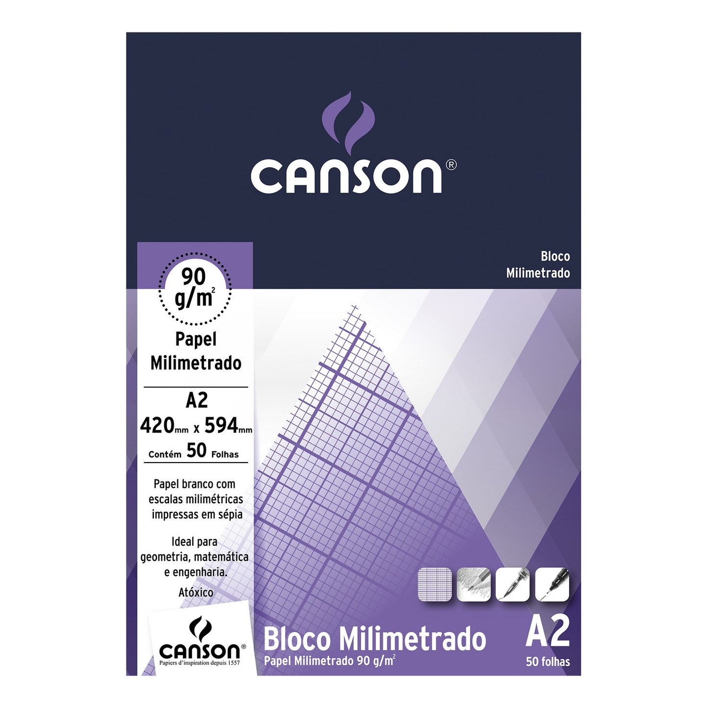 BLOCO CANSON MILIMETRADO A2 90g/m2 50 FOLHAS