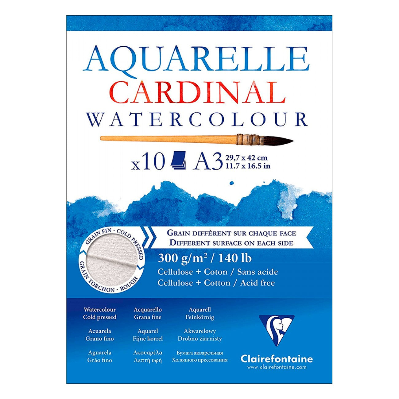 BLOCO CLAIREFONTAINE CARDINAL 300g/m2 A3 50% COTTON 10 FLS
