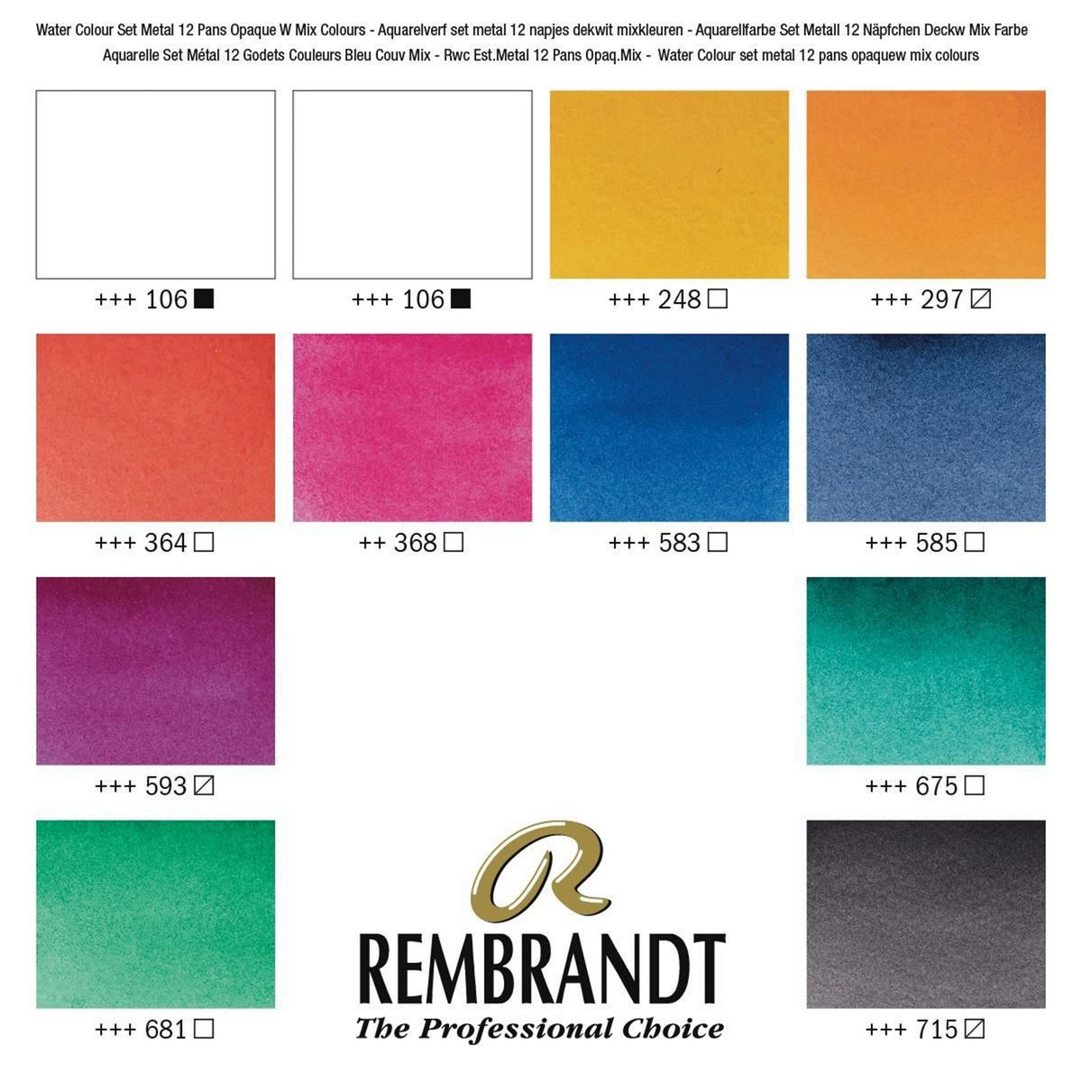 ESTOJO AQUARELA TALENS REMBRANDT 12 HALF OPAQUE WHITE MIXING + BRUSH