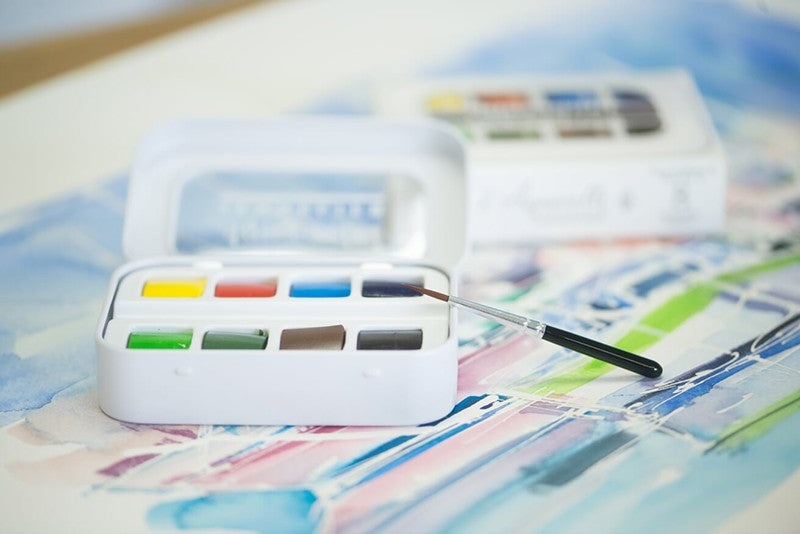 ESTOJO AQUARELA SENNELIER AQUA-MINI 08 HALF PANS + PINCEL