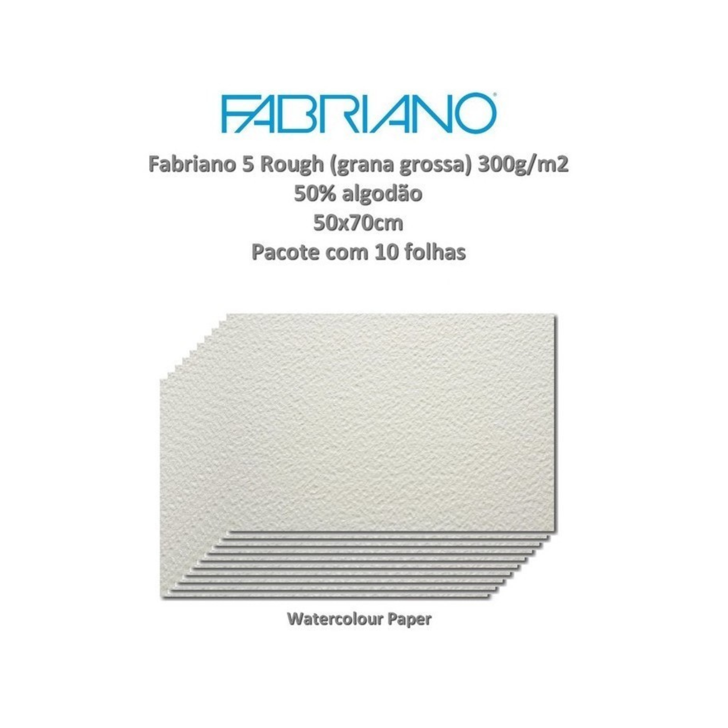 PAPEL FABRIANO 5 ROUGH (GR GROSSA) 300G/M2 50X70 C/ 10FL 50% COTTON
