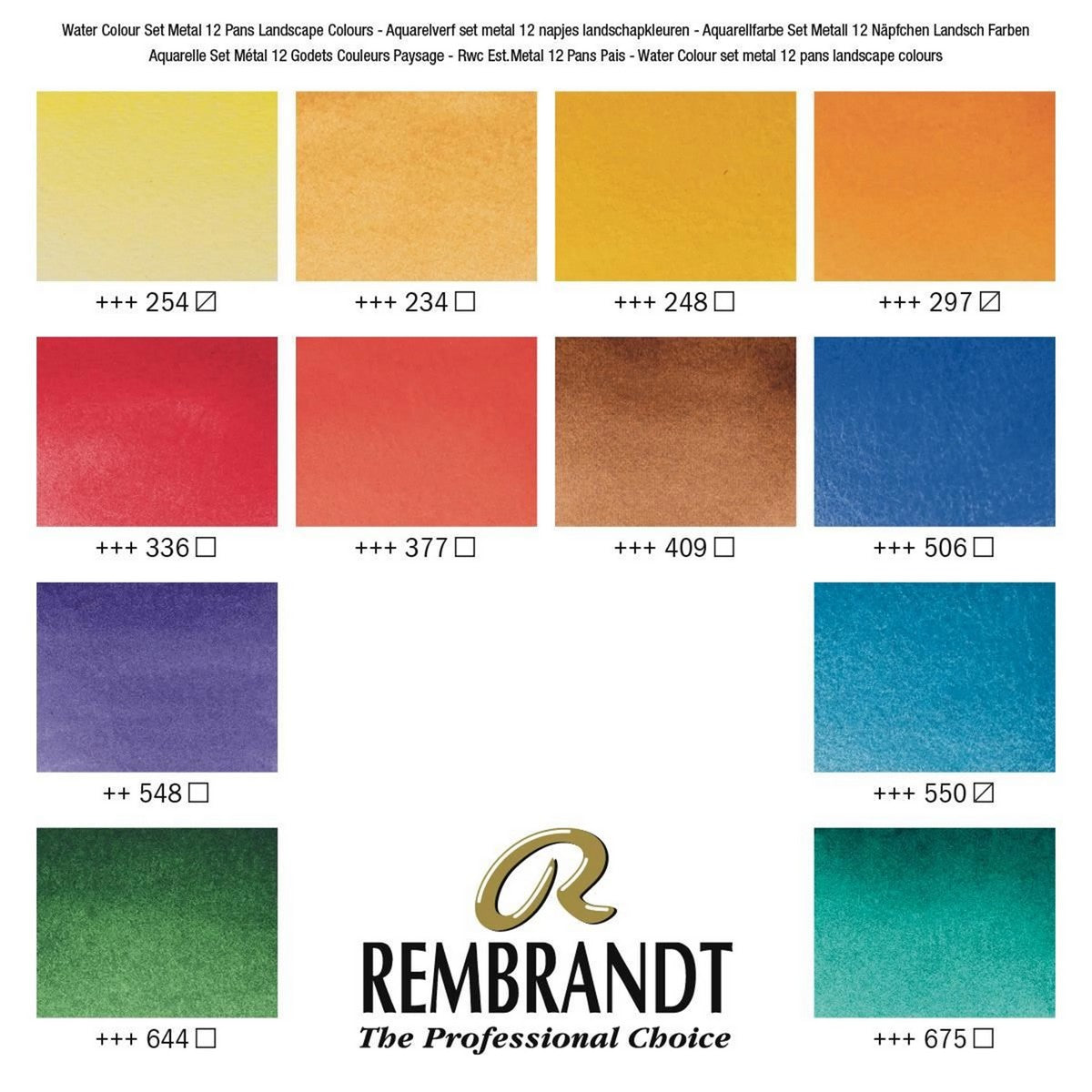 ESTOJO AQUARELA TALENS REMBRANDT 12 HALF LANDSCAPE SELECTION + BRUSH