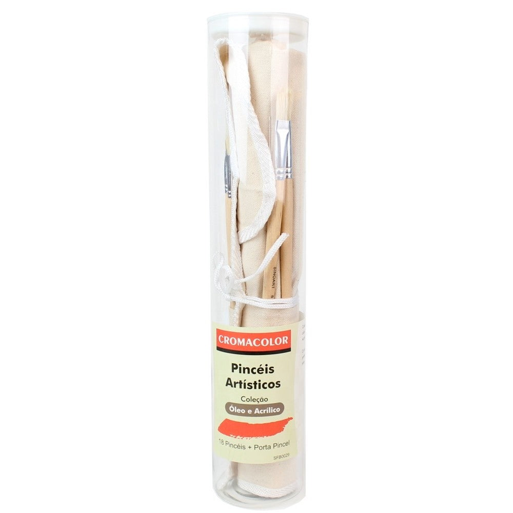KIT PINCEIS CROMACOLOR OLEO E ACRILICO C/ 18 UNIDADES + PORT