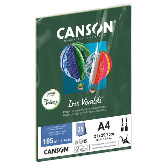 PAPEL CANSON IRIS VIVALDI A4 185G/M2 SORTIDO TERRA 25 FOLHAS