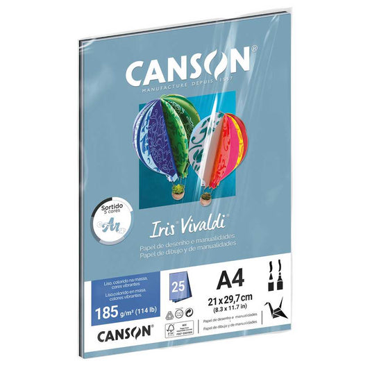 PAPEL CANSON IRIS VIVALDI A4 185G/M2 SORTIDO AR 25 FOLHAS