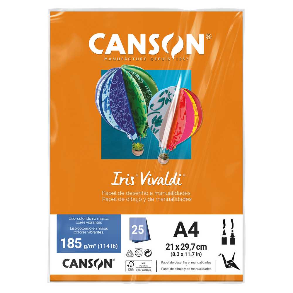 PAPEL CANSON IRIS VIVALDI A4 185G/M2 CENOURA 25FL