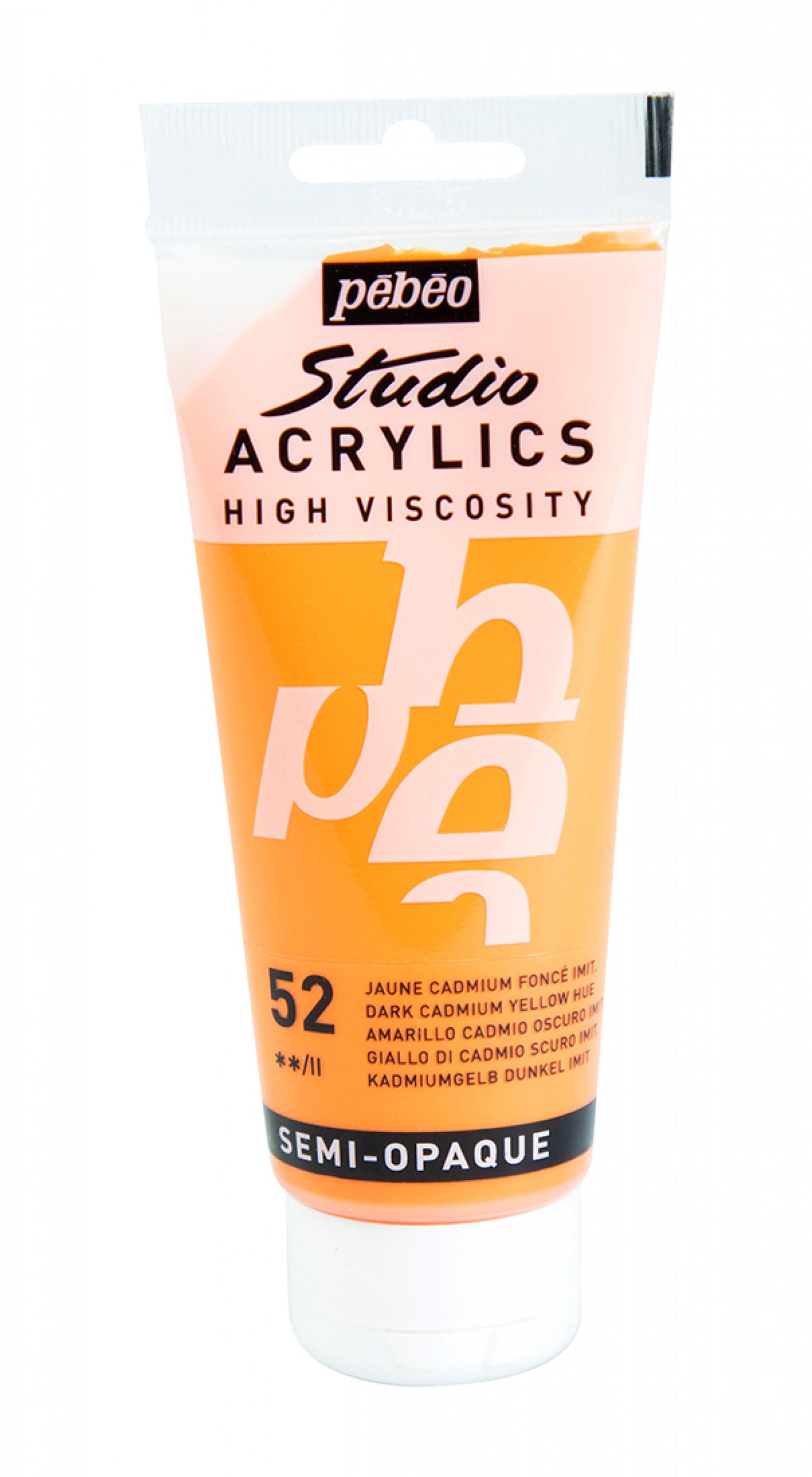 ACRILICA PEBEO STUDIO HV 100ML 52 AMARELO DE CADMIO ESCURO 831052