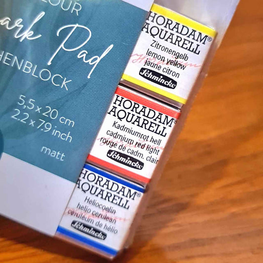 KIT AQUARELA HAHNEMUHLE MARCA PAGINA+03 AQUARELA HORADAM+PINCEL DAVINCI