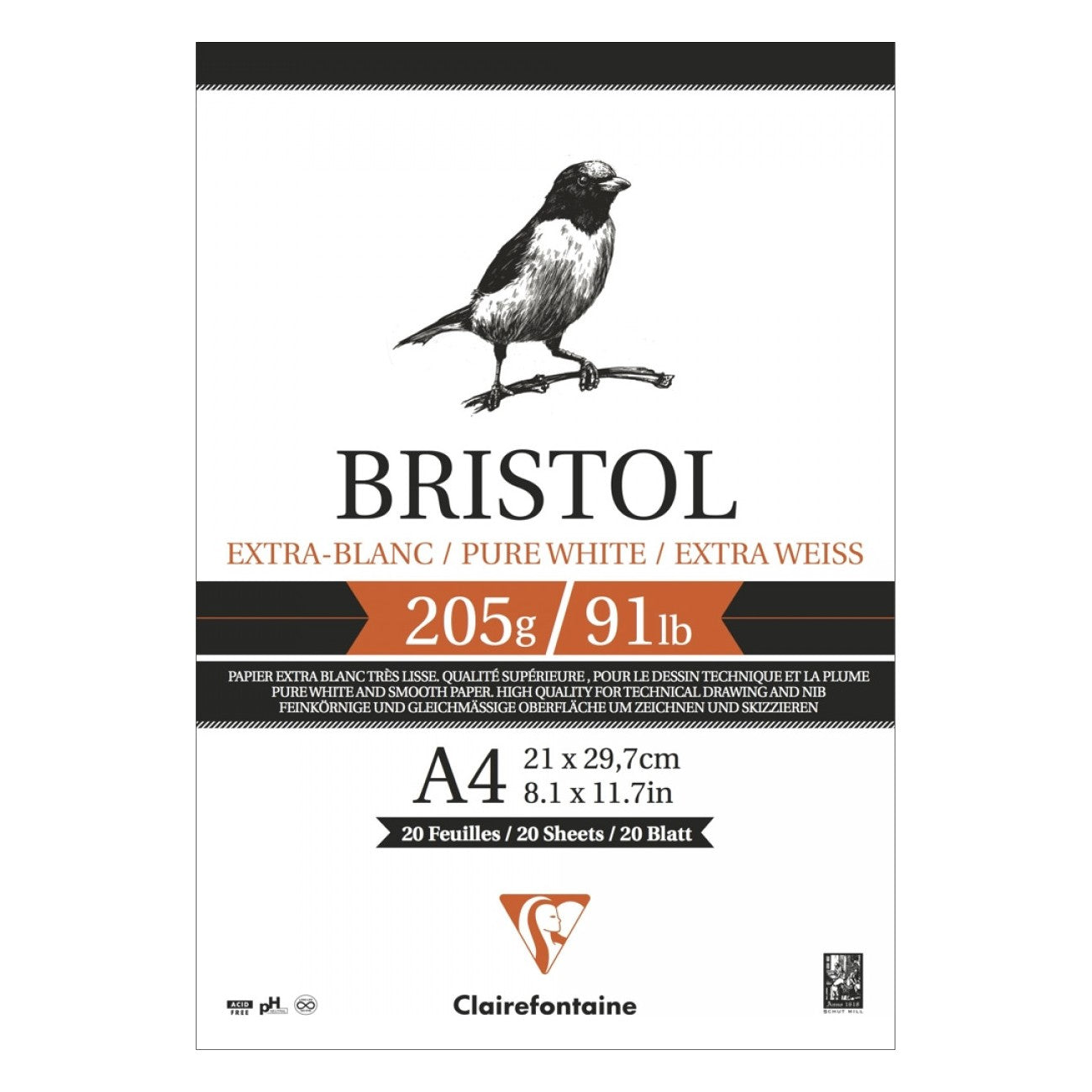 BLOCO CLAIREFONTAINE BRISTOL A4 205G/M2 20 FOLHAS