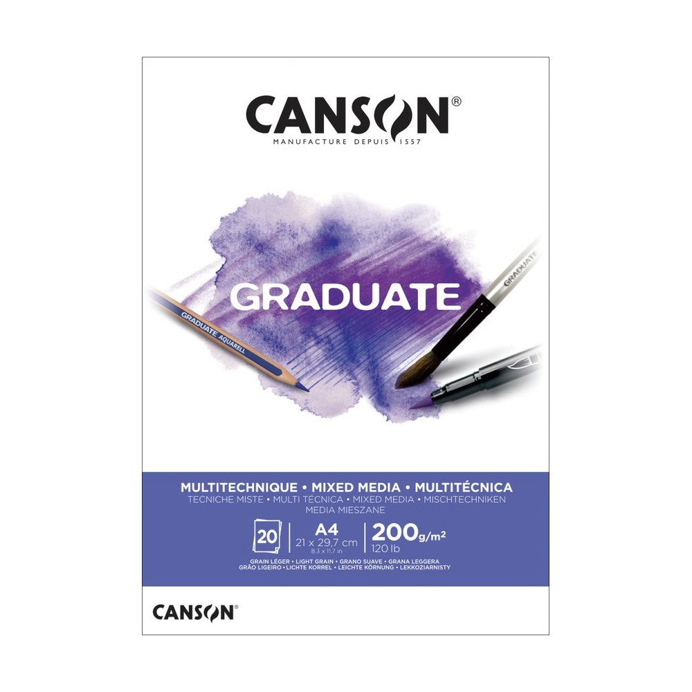 BLOCO CANSON GRADUATE MIX MEDIA A4 200G/M2 20 FOLHAS