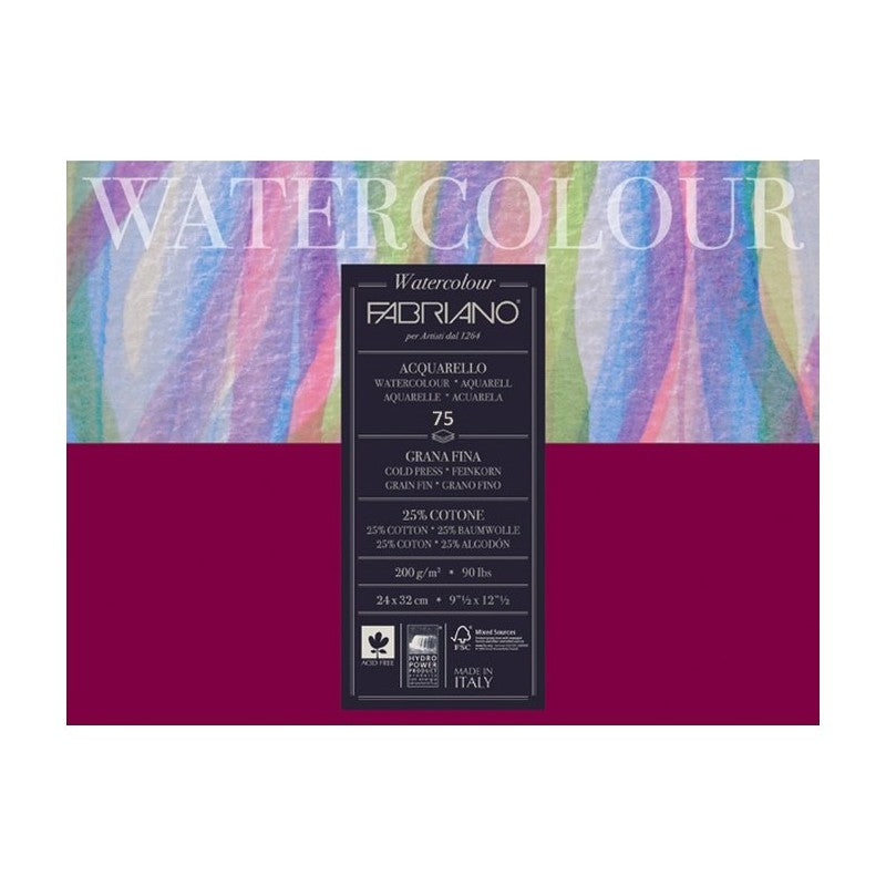 BLOCO FABRIANO WATERCOLOUR 200g/m2 GRANA FINA 24x32 75FLS 25