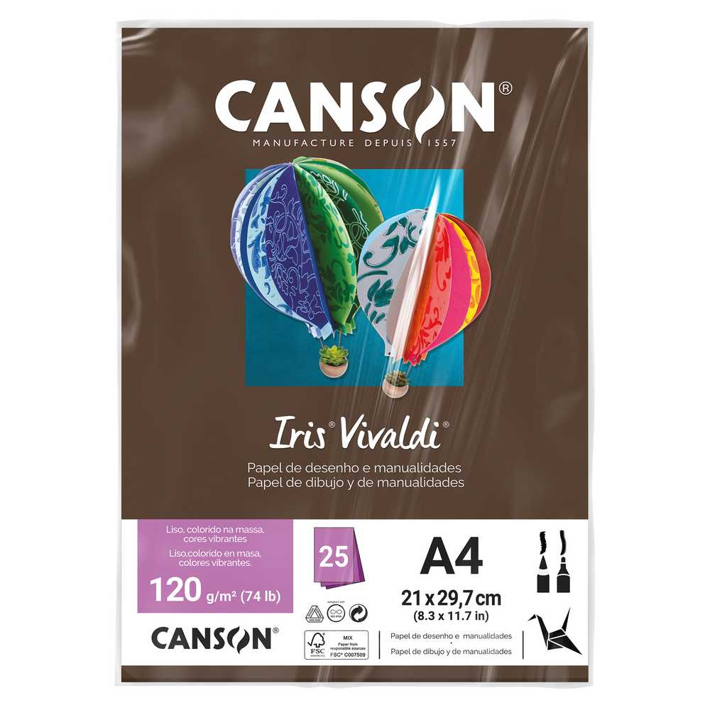 PAPEL CANSON IRIS VIVALDI A4 120G/M2 CHOCOLATE 25FLS