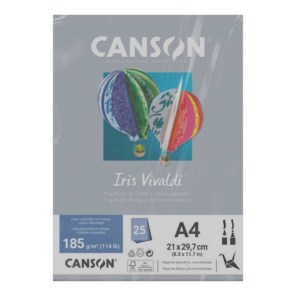 PAPEL CANSON IRIS VIVALDI A4 185G/M2 CINZA ESCURO 25FL