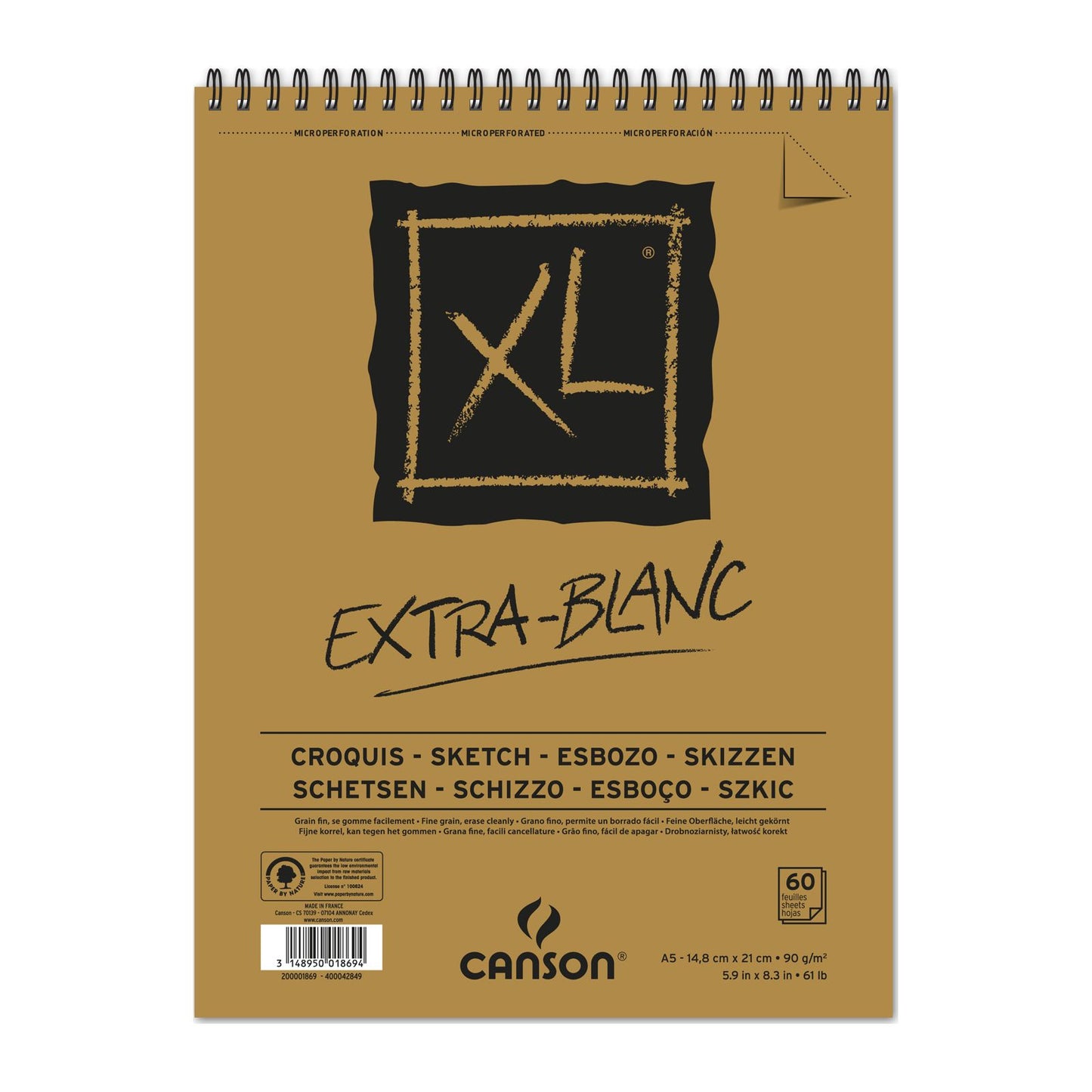BLOCO CANSON XL CROQUIS EXTRA BLANC A5 90g/m2 60 FOLHAS
