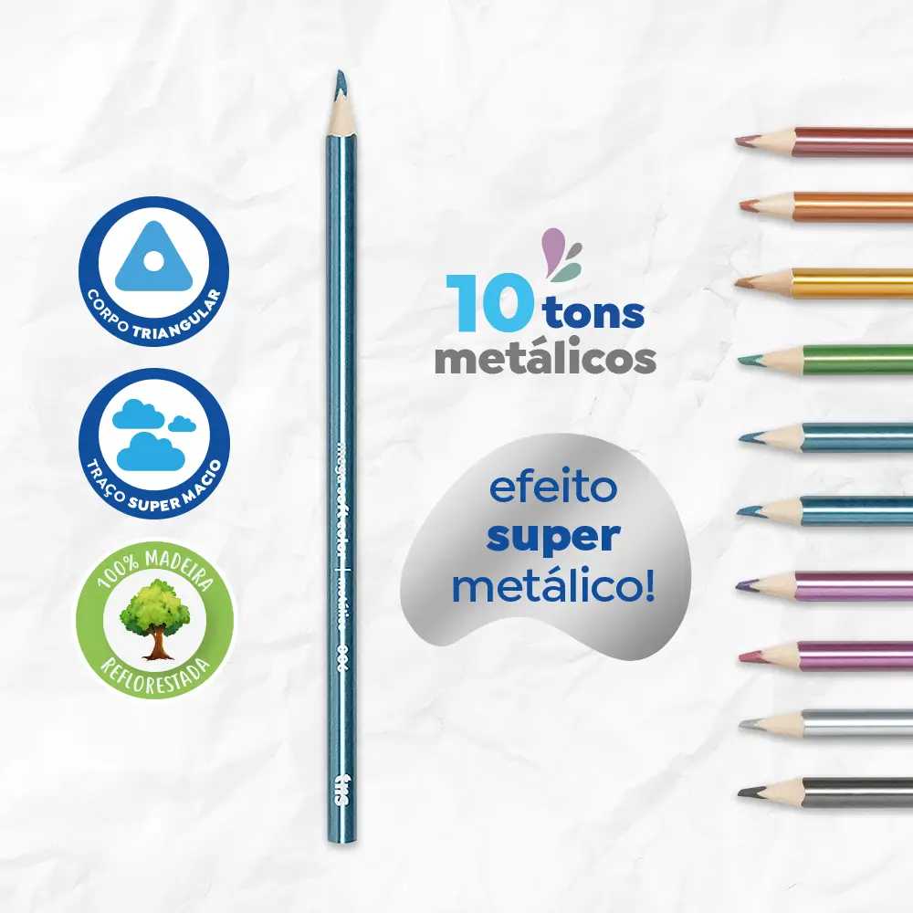 LAPIS COR TRIS MEGA SOFT 10 TONS METALICOS