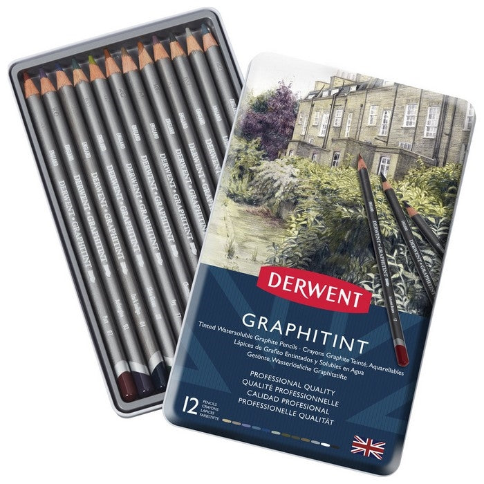 LAPIS GRAFITE COLORIDO DERWENT GRAPHITINT 12 CORES AQUARELAVEL