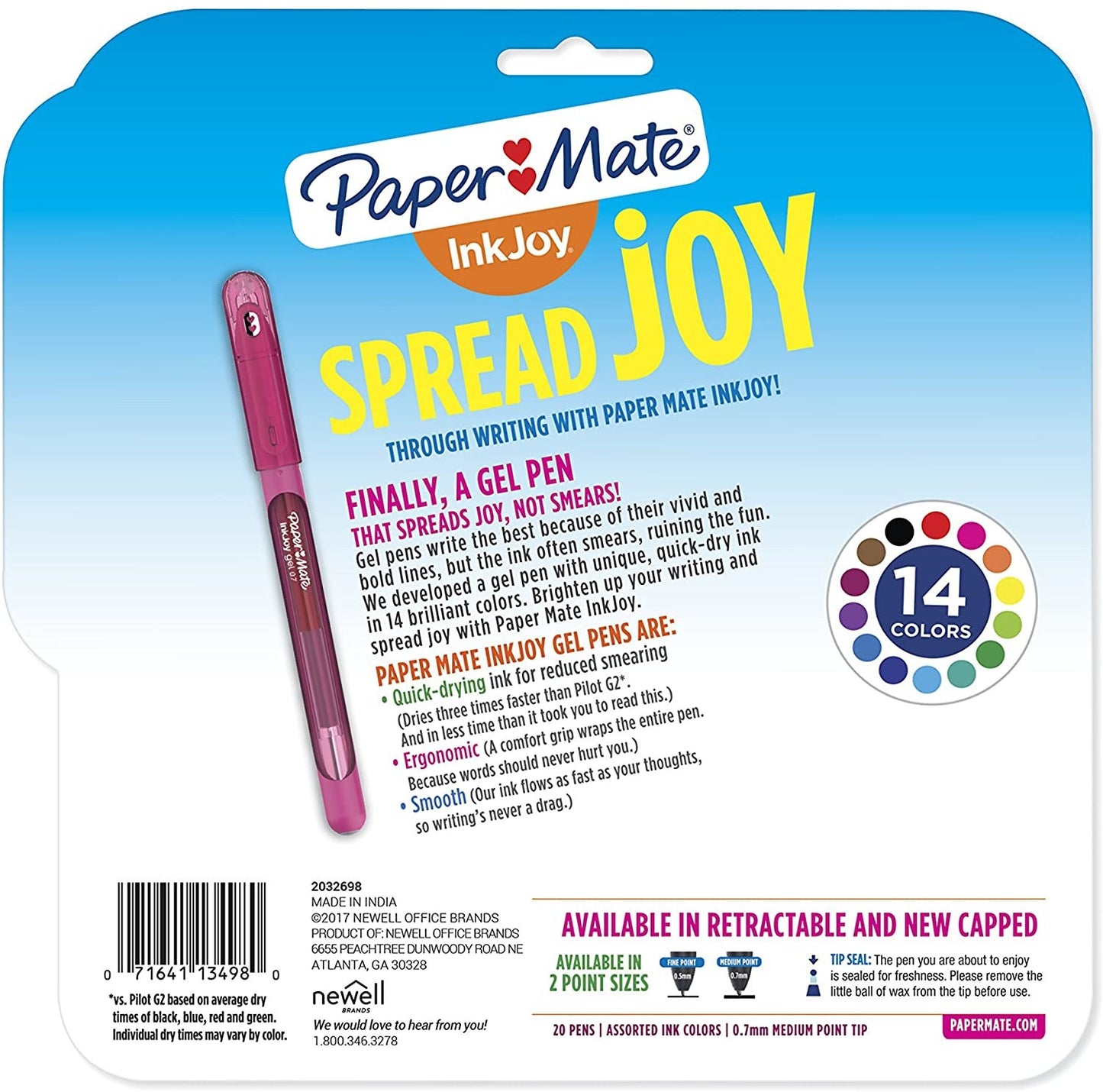 CANETA GEL PAPERMATE INKJOY C/ 20 CORES