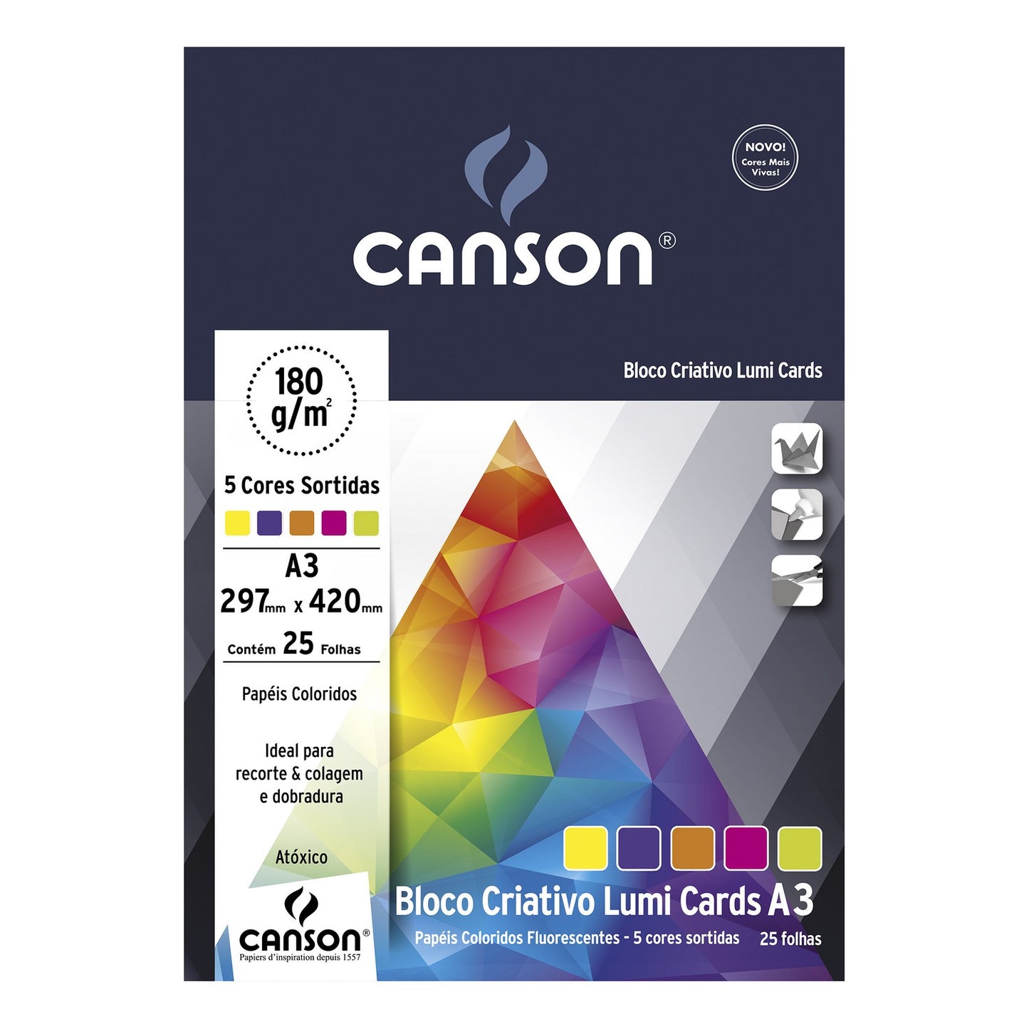 BLOCO CANSON COLORIDO CRIATIVO LUMI CARDS 180g/m2 A3 25FLS