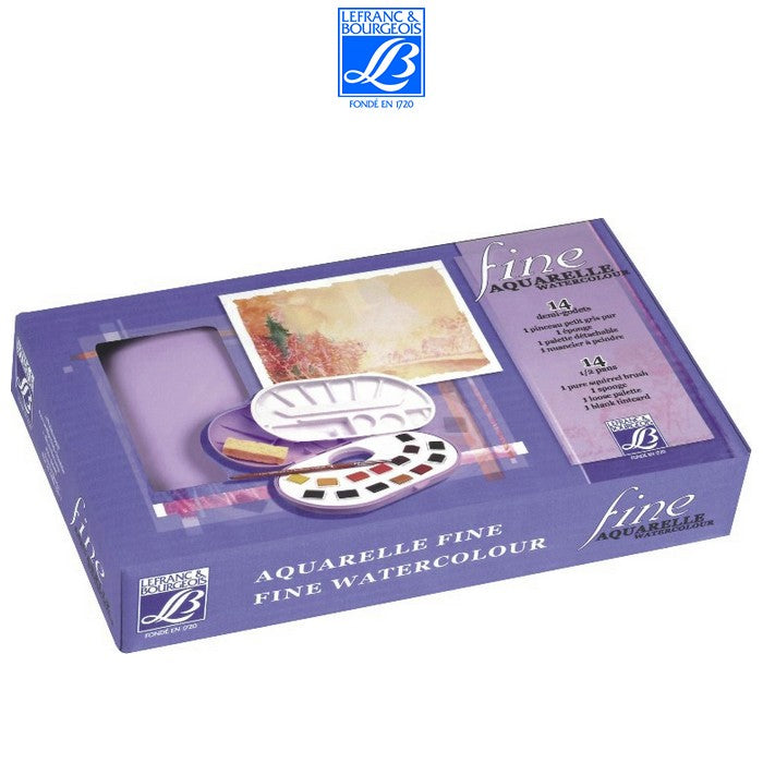 ESTOJO AQUARELA LEFRANC BOURGEOIS FINE 14 HALF PAN + PINCEL