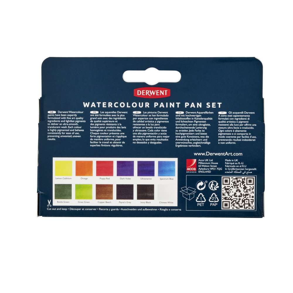 ESTOJO AQUARELA DERWENT 12 CORES HALF PAN