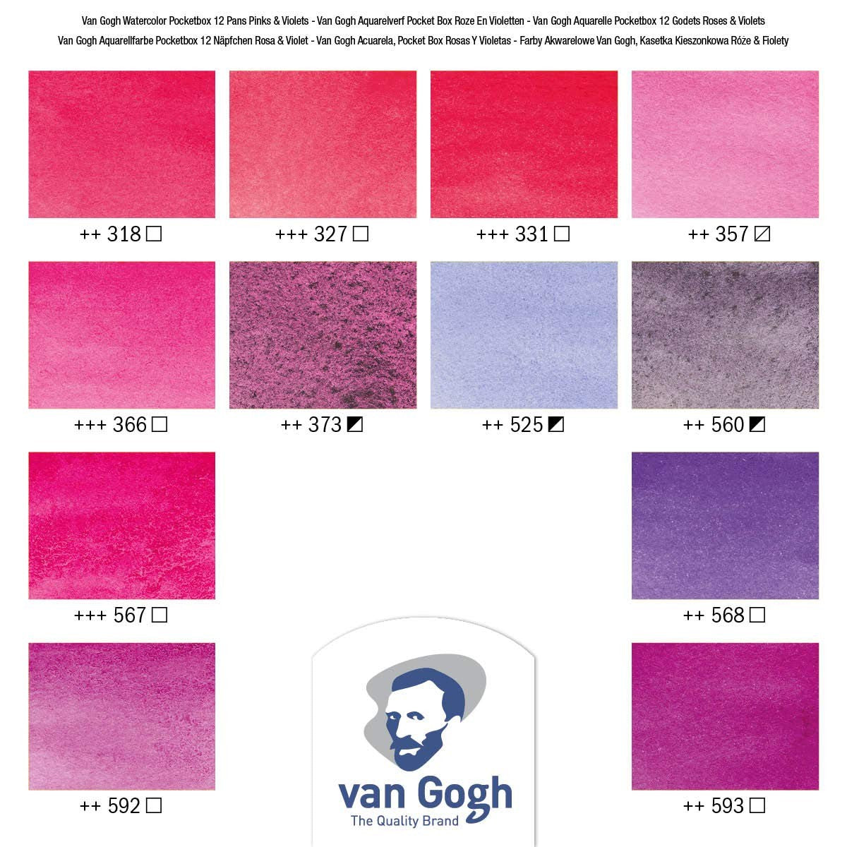 ESTOJO AQUARELA TALENS VAN GOGH 12 HALF PAN PINKS & VIOLETS