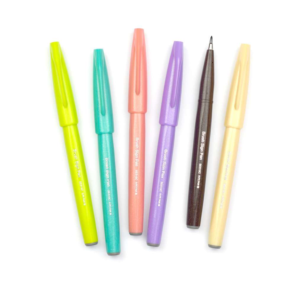 CANETA PENTEL SIGN PEN BRUSH ESTOJO C/ 06 CORES VACATION