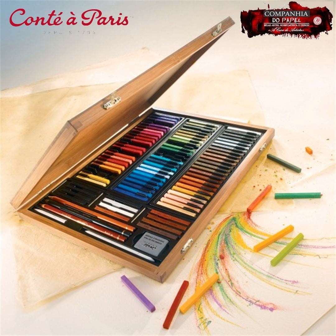 ESTOJO PASTEL SECO CARRE CONTE 84 PEÇAS MADEIRA 50174