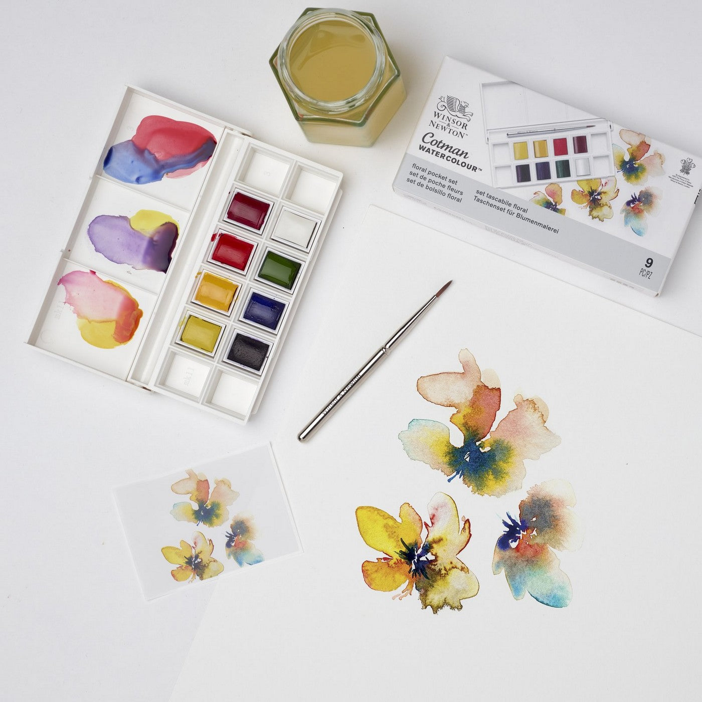 ESTOJO AQUARELA COTMAN 08 HALF PAN + PINCEL FLORAL POCKET