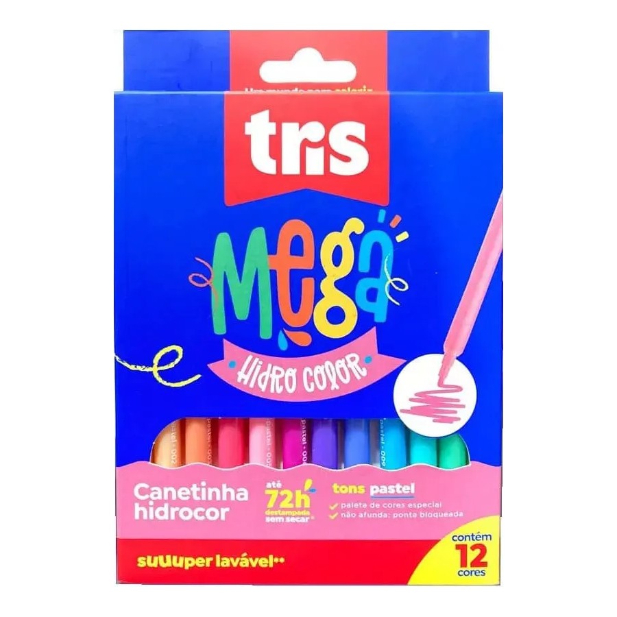 CANETA HIDROCOR TRIS MEGAHIDRO PASTEL 12 CORES