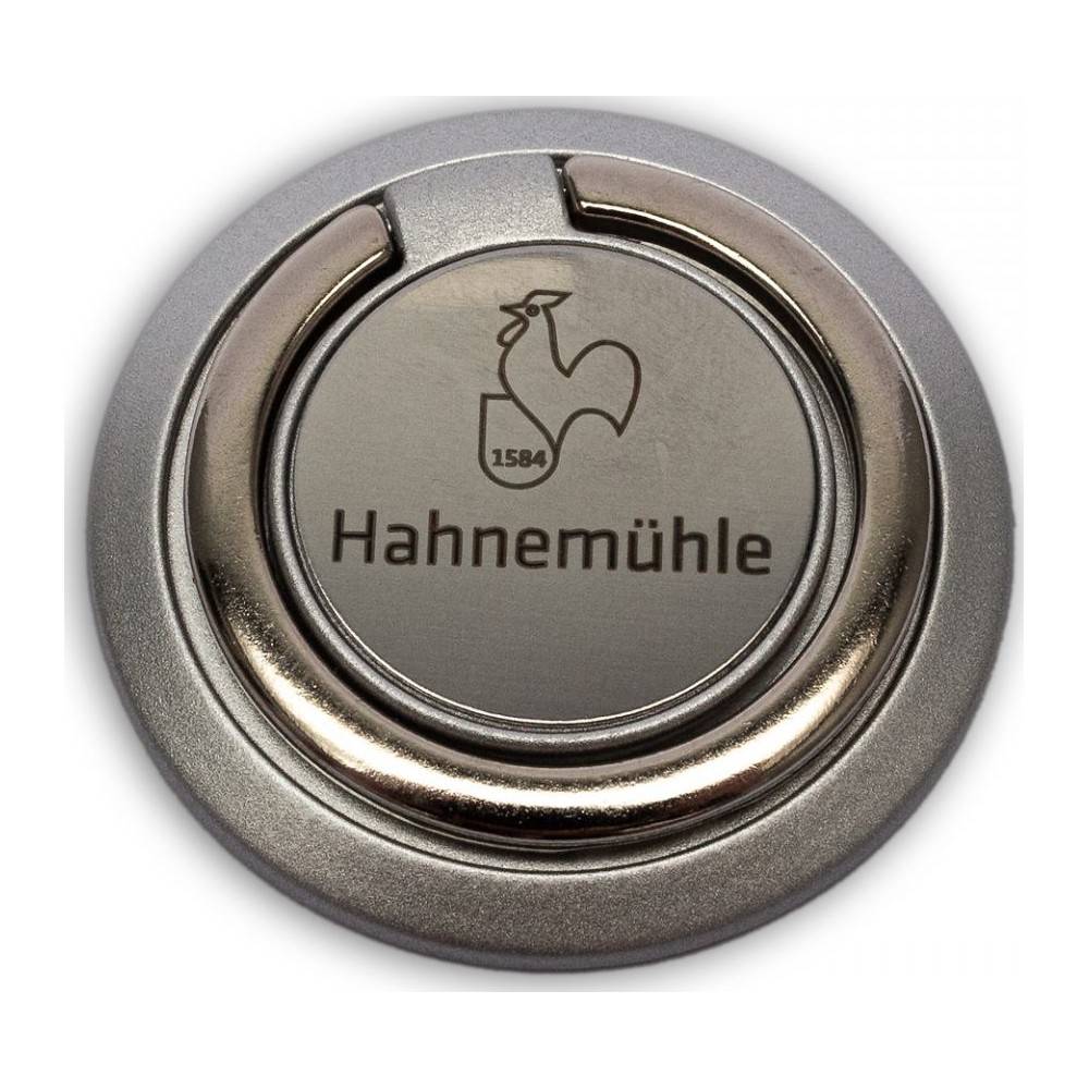 SUPORTE DE ANEL PARA CELULAR COM LOGO PRATEADO Ø 4CM HAHNEMUHLE