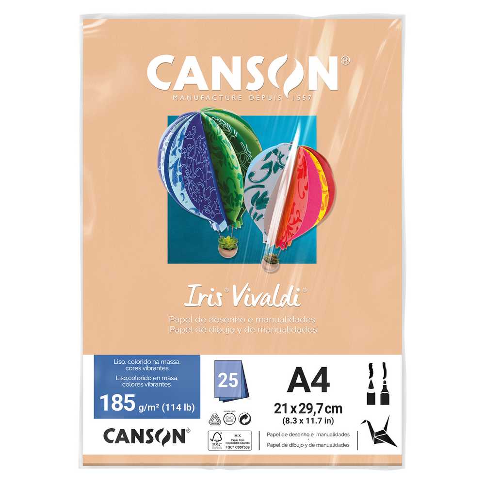 PAPEL CANSON IRIS VIVALDI A4 185G/M2 BEGE 25FL