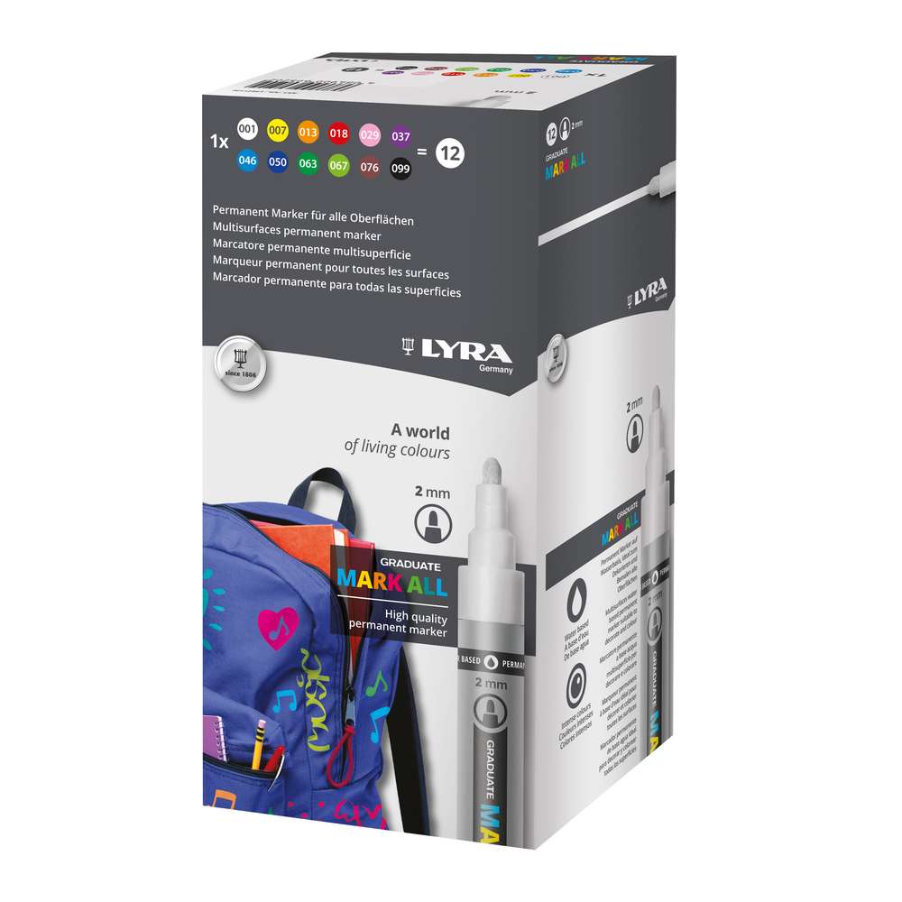 CANETA LYRA GRADUATE MARK ALL SORTIDO 12 CORES PONTA 2MM