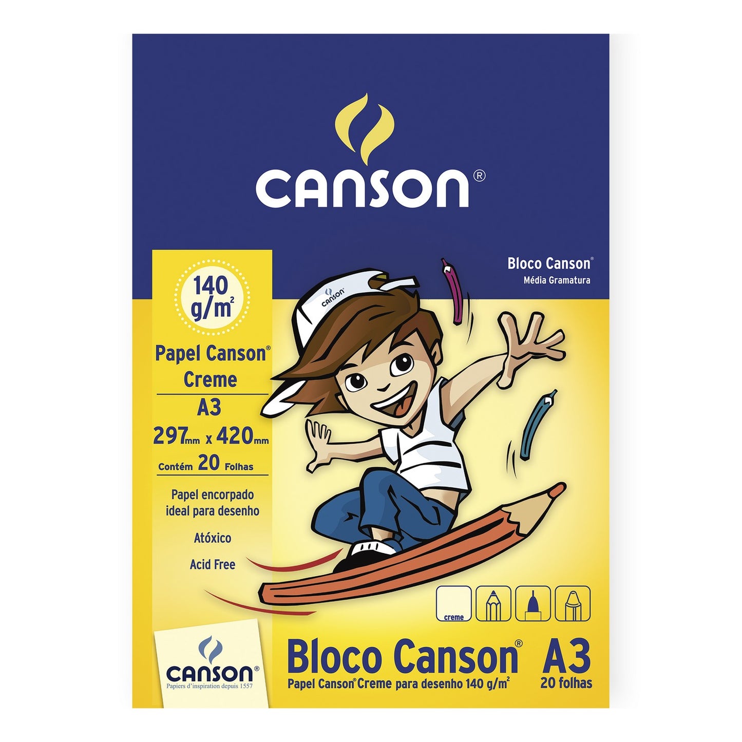 BLOCO CANSON ESCOLAR A3 140g/m2 CREME 20 FOLHAS