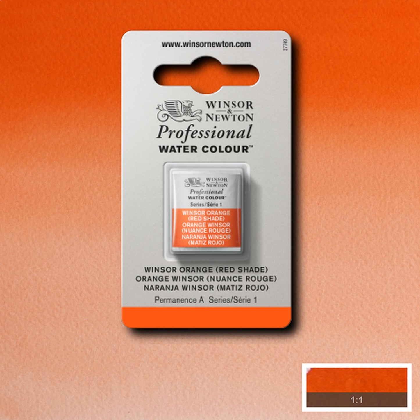 AQUARELA WINSOR NEWTON ARTISTS H PAN 723 WINSOR ORANGE RED SHADE S1
