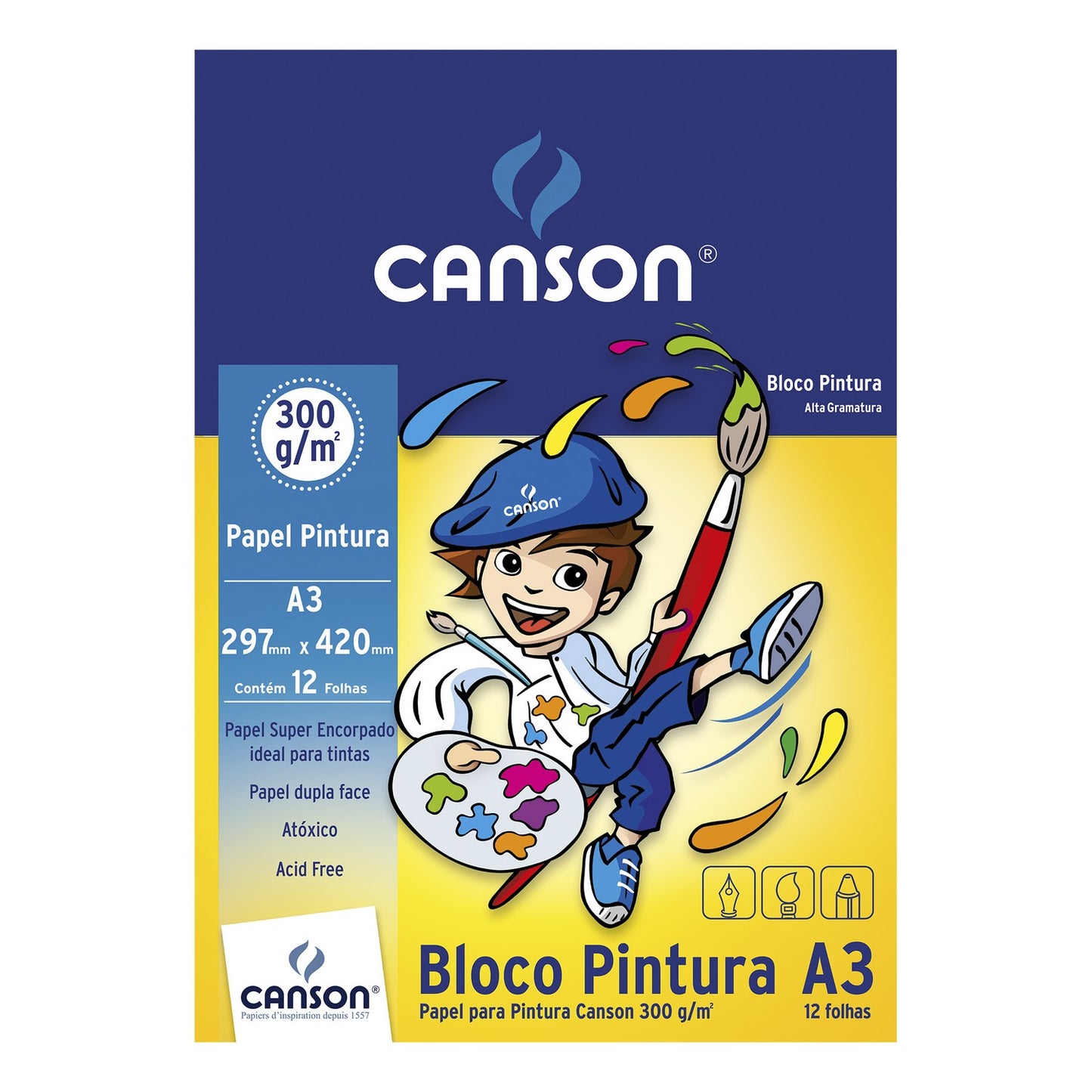 BLOCO CANSON ESCOLAR PINTURA A3 300g/m2 12 FOLHAS