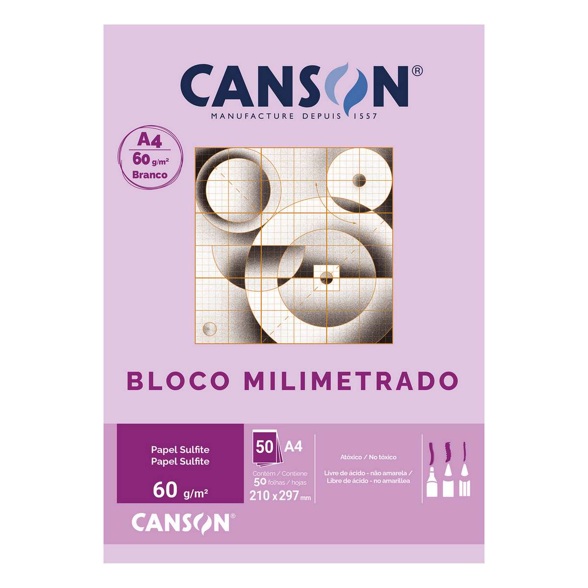 BLOCO CANSON MILIMETRADO A4 63g/m2 50 FOLHAS