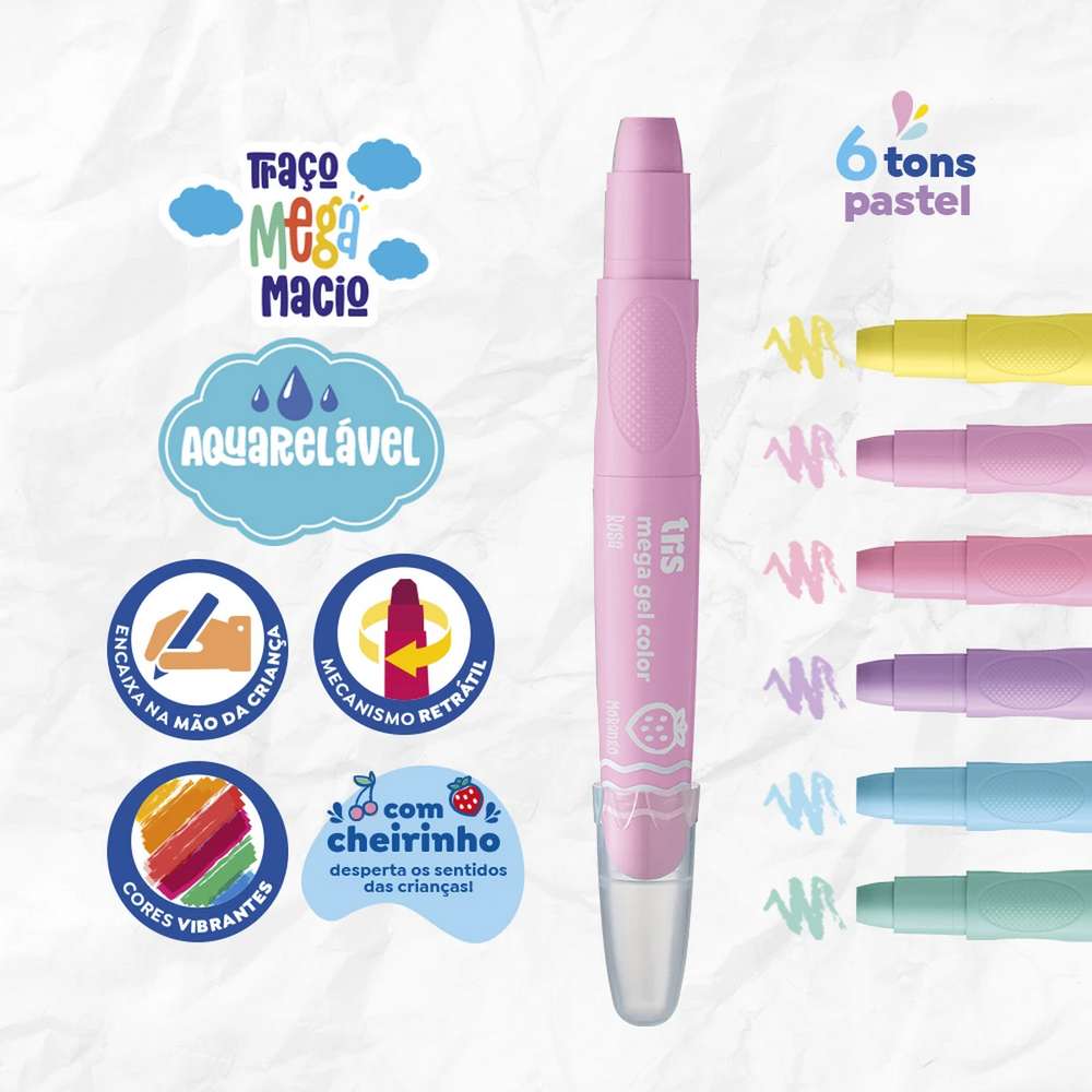 GIZ RETRATIL TRIS MEGA GEL PASTEL 06 CORES