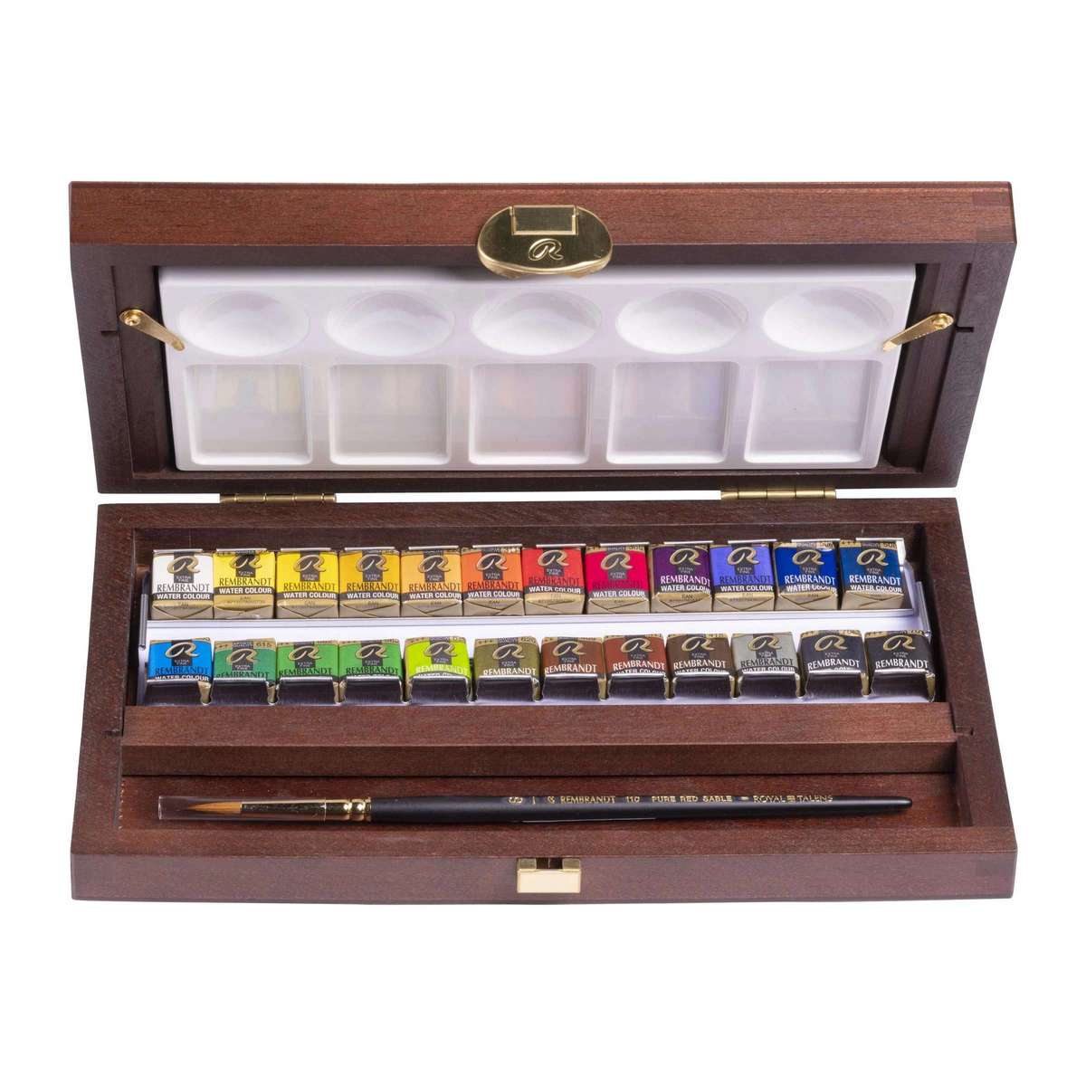 ESTOJO AQUARELA TALENS REMBRANDT 24 HALF PAN WOOD BOX +ACESS
