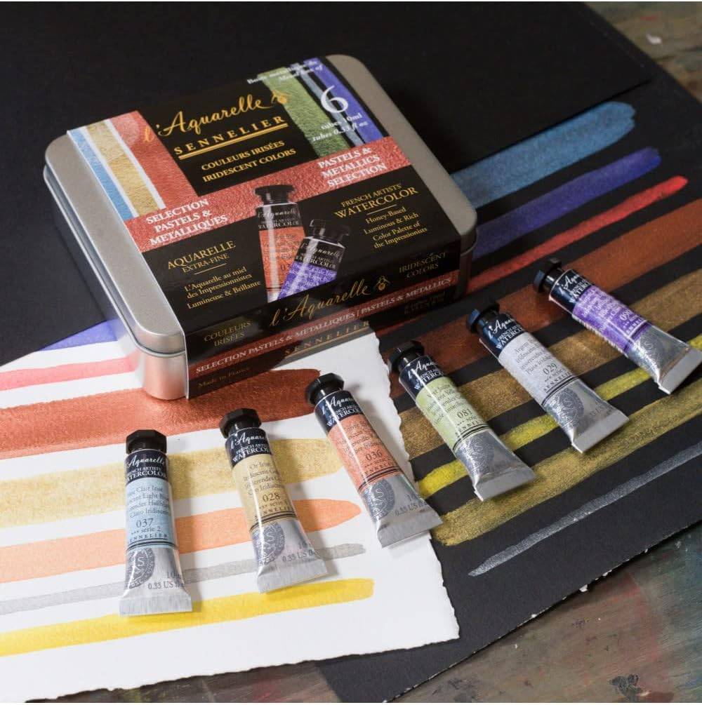ESTOJO AQUARELA SENNELIER L'AQUARELLE 06 CORES IRIDESCENTES E METALICAS 10ML