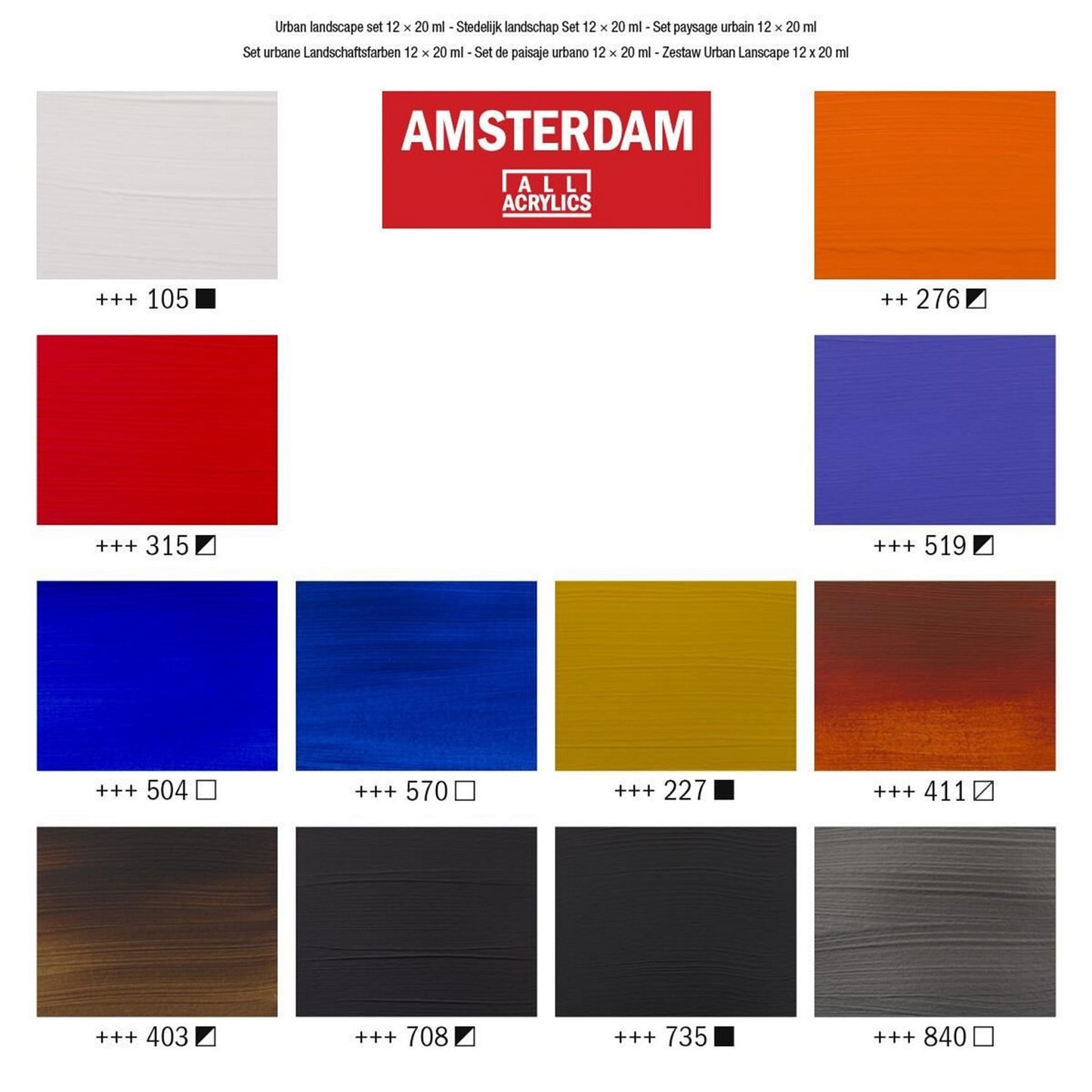 ESTOJO ACRILICA TALENS AMSTERDAM 20ML 12 CORES PAISA URBANA