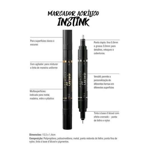MARCADOR CROMADO PRATA ARTOOLS PONTA DUPLA