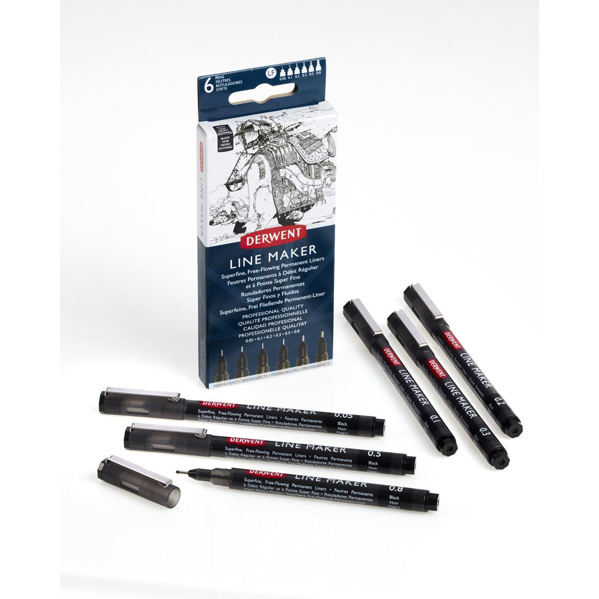CANETA DERWENT GRAPHIK LINE MAKER C/ 06 0,05/1/2/3/5/8 BLACK