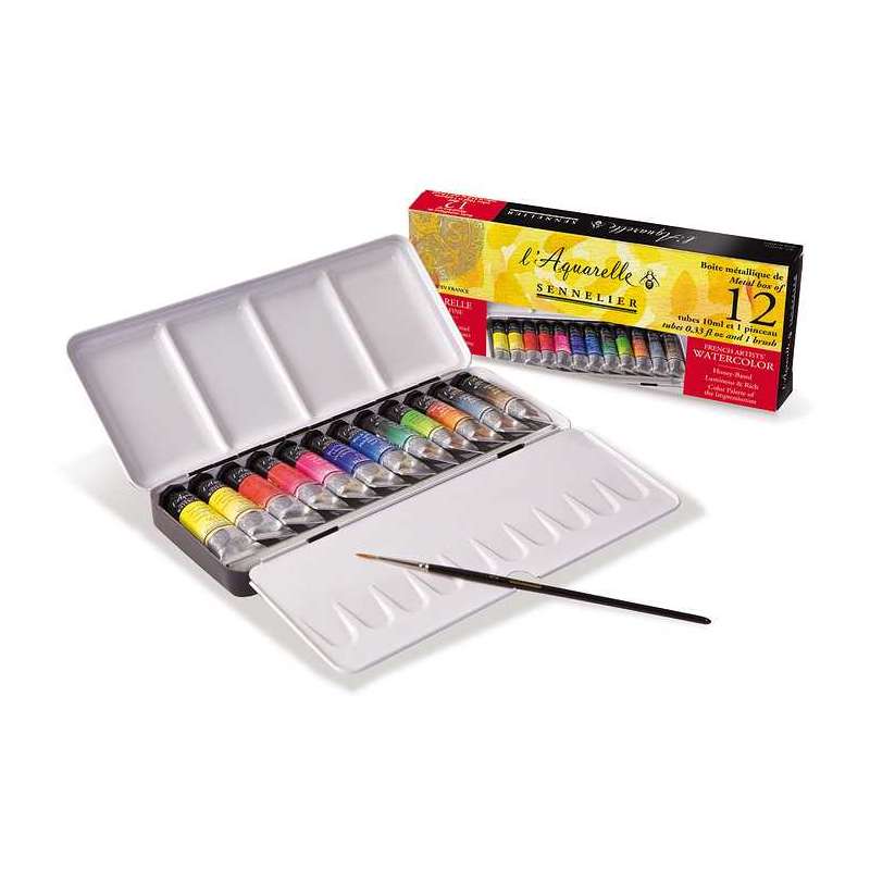 ESTOJO AQUARELA SENNELIER L'AQUARELLE 12 TUBOS 10ml + PINCEL