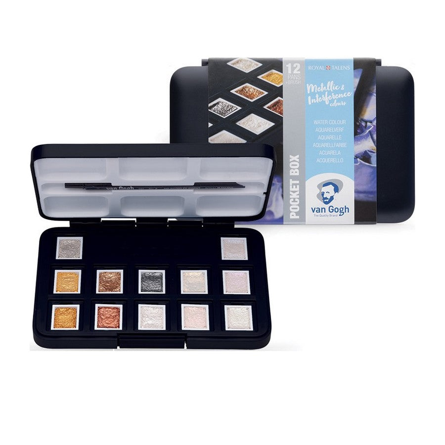 ESTOJO AQUARELA TALENS VAN GOGH 12 HALF PAN METAL & INTERFER