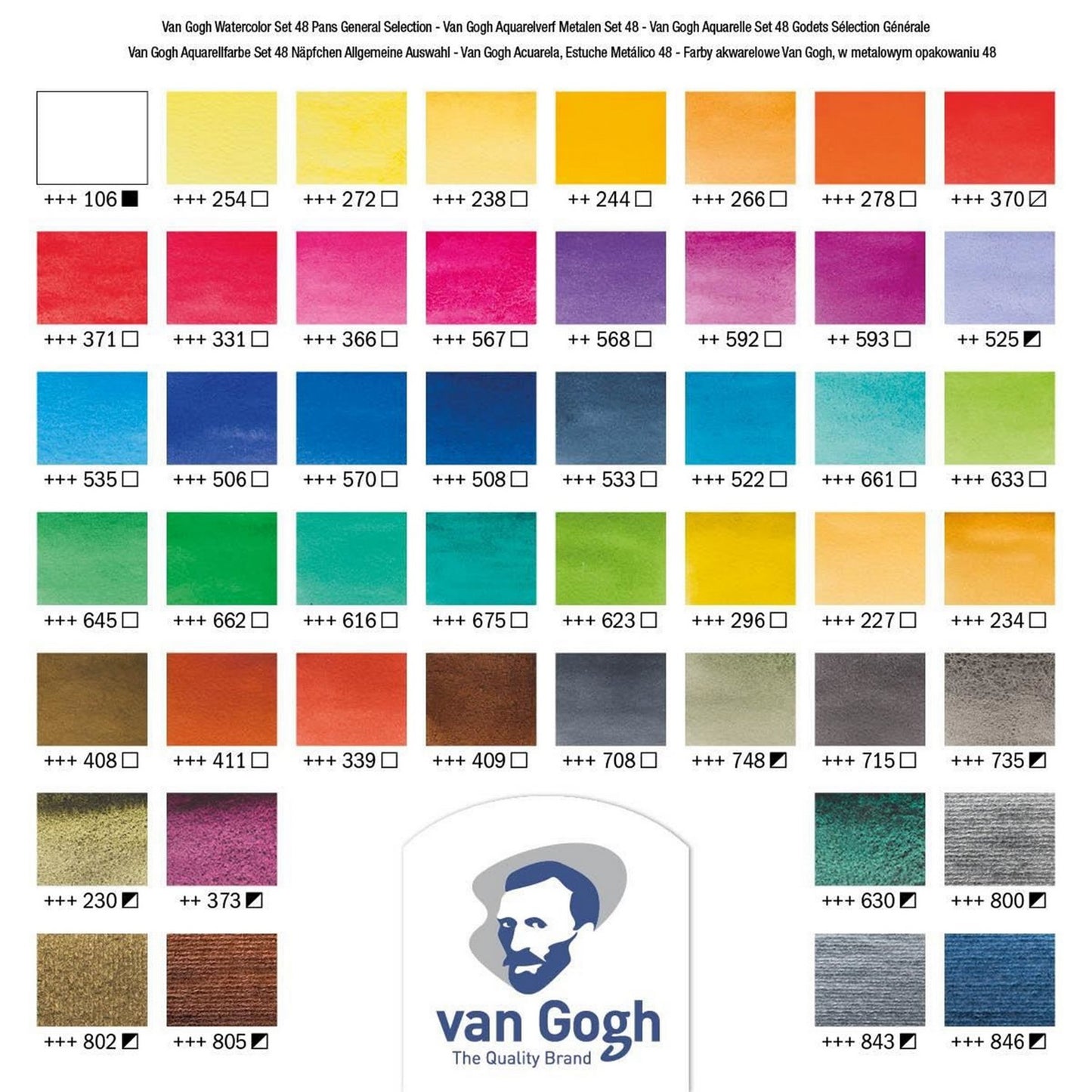 ESTOJO AQUARELA TALENS VAN GOGH 48 HALF PAN METAL BOX + PINC